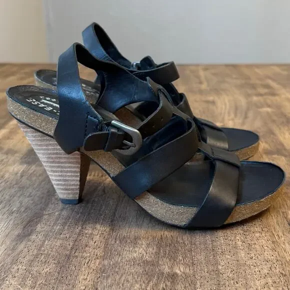 Kork-Ease Elinor Sandal Heel Genuine Leather Cork Strappy Black US 8 EU 39 - Picture 2 of 12
